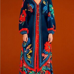 FARM Rio Vintage Forest Midi Blue Dress Medium